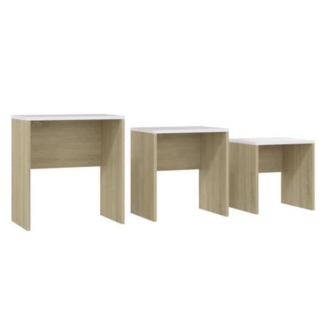 Dilwe Tables basses gigognes 3 pcs Blanc et chêne sonoma Aggloméré1