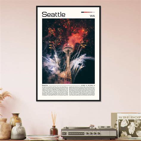 Seattle Washington Cityscape Poster Print, Seattle Washington Digital