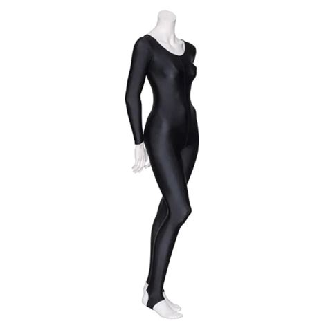 Speerise Women Shiny Long Sleeve Dance Unitard Stirrup Adults Spandex Gymnastics Unitard Black