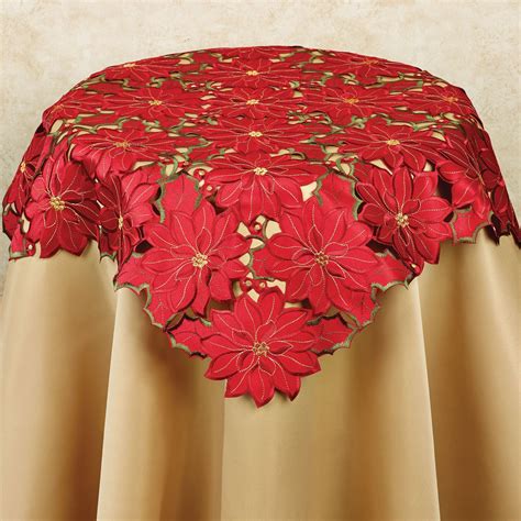 Christmas Poinsettia Red Cutwork Tablecloth And Table Linens