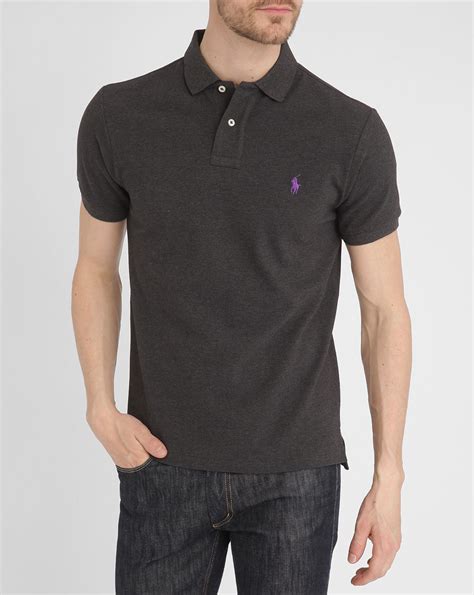 Polo Ralph Lauren Charcoal Slim Fit Polo Shirt In Gray For Men Lyst