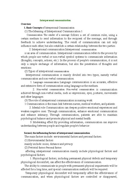 Basic Concepts of Interpersonal Communication - Interpersonal