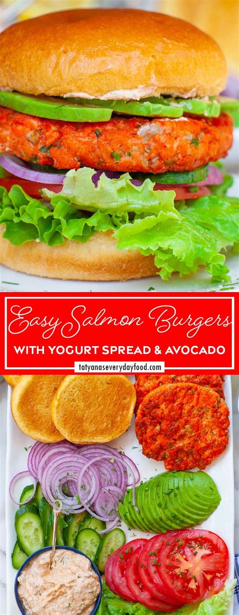 The Best Salmon Burgers With Yogurt Spread Tatyanas Everyday Food