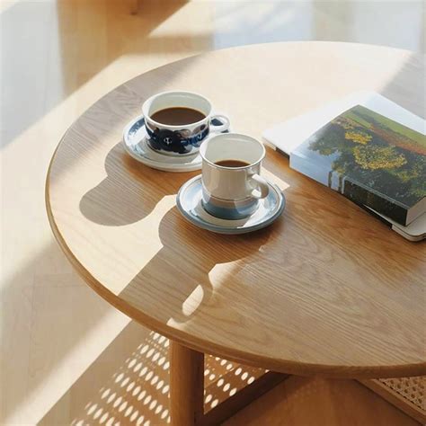 Free Shipping On Mm Japandi Round Pine Wood And Rattan Coffee Table