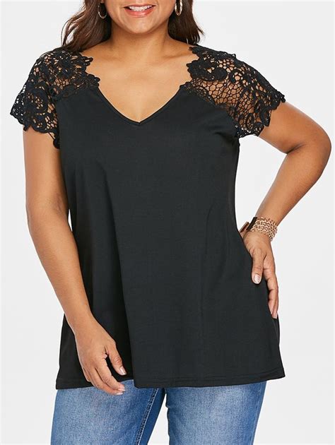 Plus Size Cutwork Lace Trim T Shirt Plus Size Outfits Trendy Plus