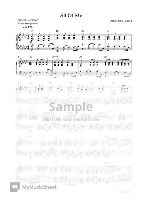 John Legend All Of Me Piano Sheet Sheets By Pianella Piano