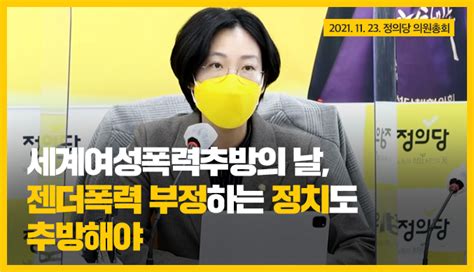 세계여성폭력추방의 날 젠더폭력 부정하는 정치도 추방해야 정의당 국회의원 장혜영