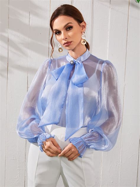 Pearls Bow Front Flounce Sleeve Blouse Elegant And Chic