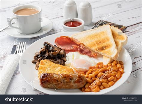 Full English Breakfast Tea Toast Closeup Stock Photo 1696497853 ...