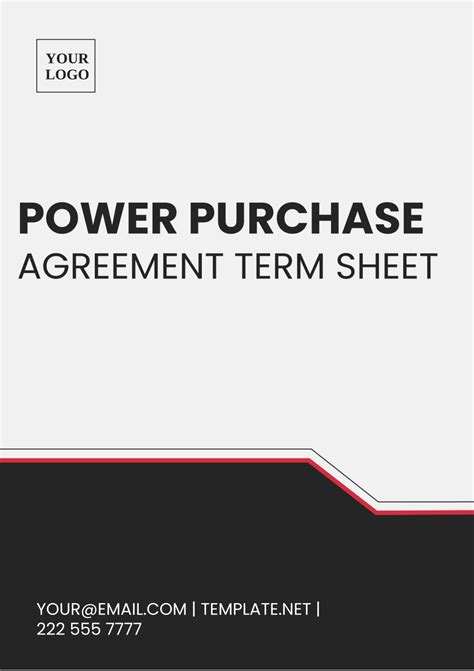 Free Power Purchase Agreement Term Sheet Template Edit Online