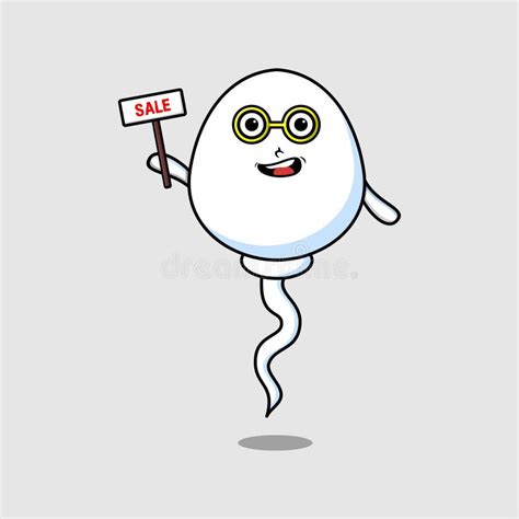 Cute Cartoon Sperm Character Holding Sale Sign Stock Vector