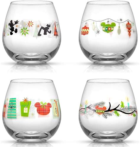 Joyjolt Disney Mickey Mouse Joy O Joy Stemless Wine Glasses Set Of 4 Wine Glass