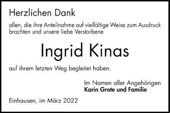 Traueranzeigen Von Ingrid Kinas Trauerportal Ihrer Tageszeitung