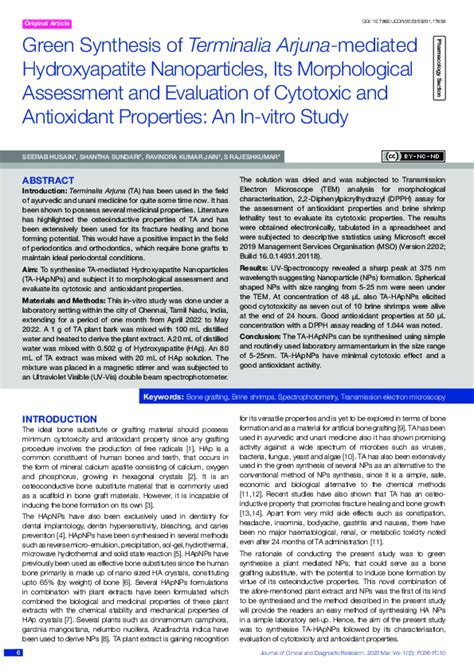 Pdf Green Synthesis Of Terminalia Arjuna Mediated Hydroxyapatite