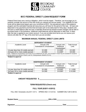 Fillable Online Bcc Federal Direct Loan Request Form Fax Email Print