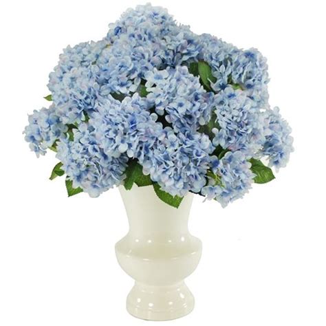 Hydrangea Bouquet In Cream Ceramic Vase Blue 23 Tall Blue Hydrangea