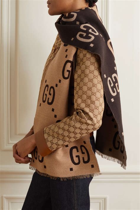 Gucci Fringed Wool And Silk Blend Jacquard Scarf Net A Porter