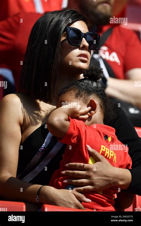 Belgium S Michy Batshuayi S Wife And Daughter Pictured Before The Start Of The Second Game Of