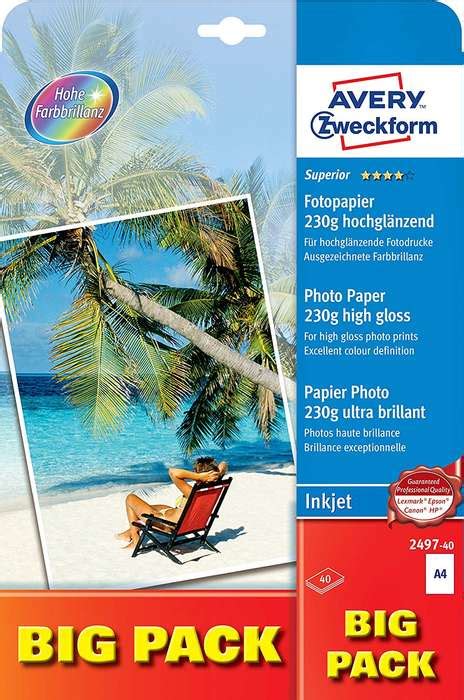 AVERY Zweckform 2497 40 Superior Inkjet Fotopapier 40 Blatt DIN A4