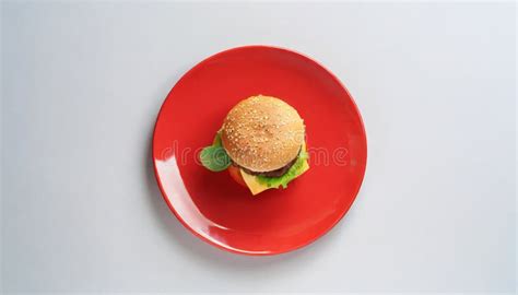 Layered Illusions Photorealistic Hamburgers On A Red Plate Stock