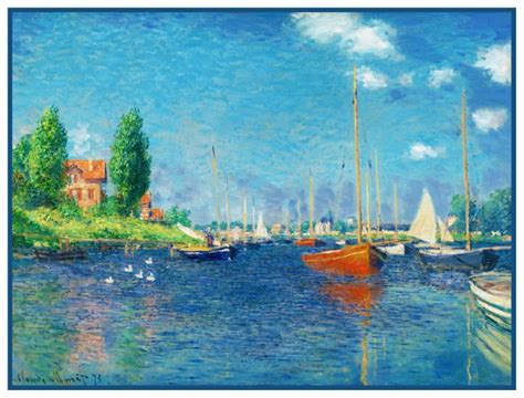 Red Boats At Argenteuil Inspired By Claude Monet S Impressionist Paint