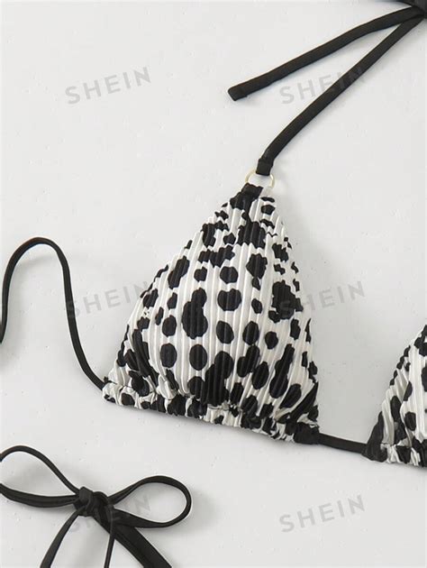 SHEIN Slayr Women S Summer Beach Cow Printed Halter Neck Tie Sexy