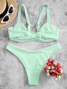 ZAFUL Underwire High Leg Ribbed Balconette Bikini Swimsuit In LIGHT GREEN ZAFUL 2025