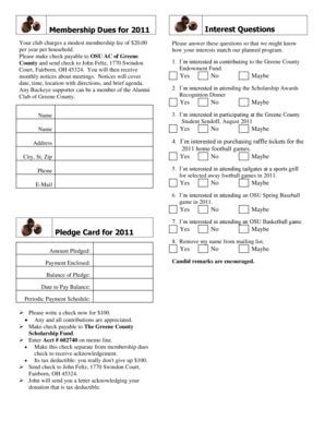 Fillable Online Alumni Osu Membership Dues For 2011 Pledge Card For