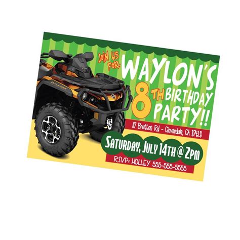 Atv Birthday Party Invite Boys Birthday Invite Four Wheeler Etsy