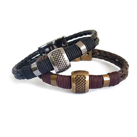 Pulseira Masculina Couro Trançado Fecho Magnético Homem Luxo