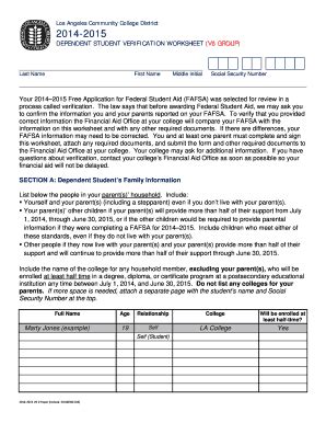 Fillable Online Lasc DEPENDENT STUDENT VERIFICATION WORKSHEET V6 GROUP