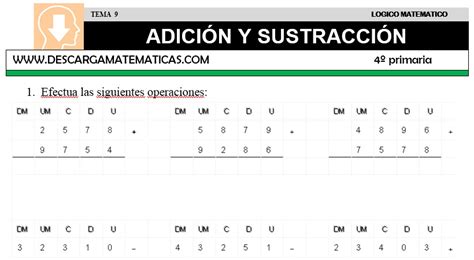 DESCARGAR ADICION Y SUSTRACCION MATEMATICA CUARTO DE PRIMARIA