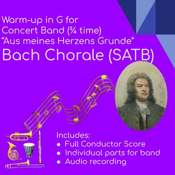 Concert Band Warm-up in G SATB Full Score & Parts Bach Chorale inc ...