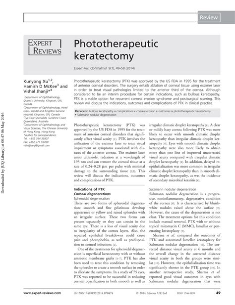 (PDF) Phototherapeutic keratectomy