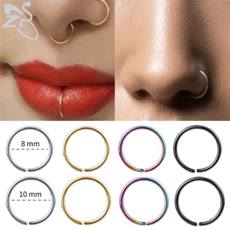 ZS 20G Silver Gold Stainless Steel Nose Rings Round Earrings Septum