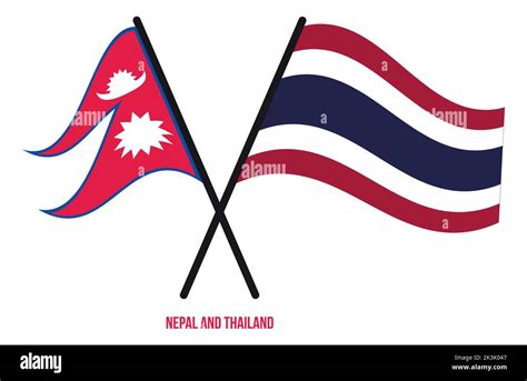 Nepal And Thailand Flags Crossed And Waving Flat Style Official