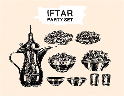 premium vector iftar party islamic theme set hand drawing style element