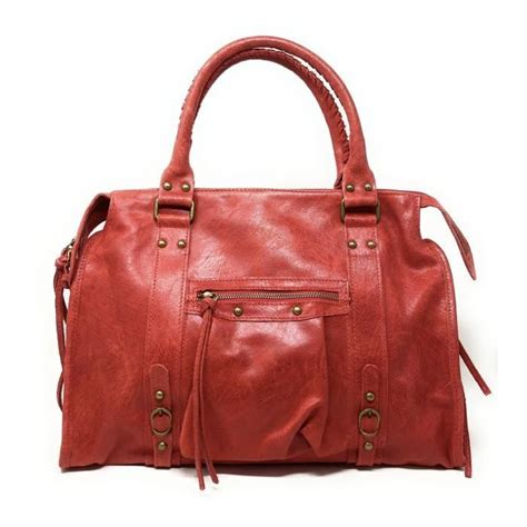 Sac à main en cuir italien effet brossé SANDSTORM Rouge fraise OH MY