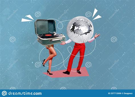 Creative Abstract Template Collage Of Funny Funky Couple Disco Ball