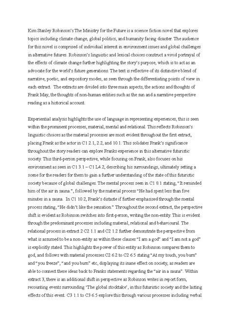 ENG 202 Assignment Draft: Analyzing "The Ministry for the Future" - Studocu