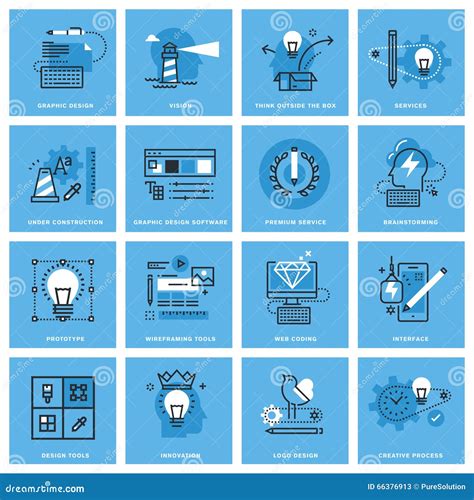 Grupo De Linha Fina Cones Do Conceito Do Projeto Gr Fico Do Processo