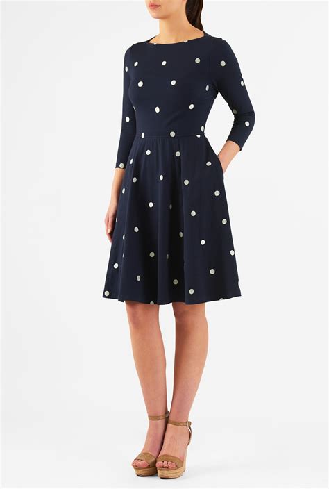 Shop Embellished Polka Dot Cotton Knit Dress Eshakti