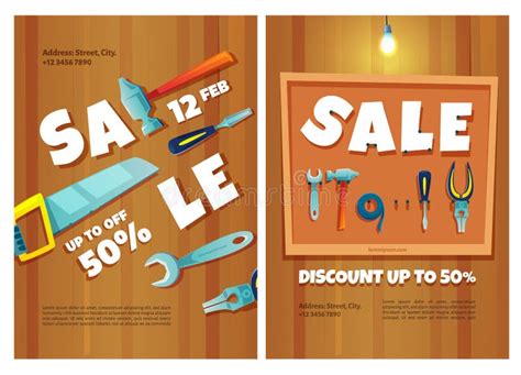 Hardware Shop Posters With Construction Tools Sale Stock Vector