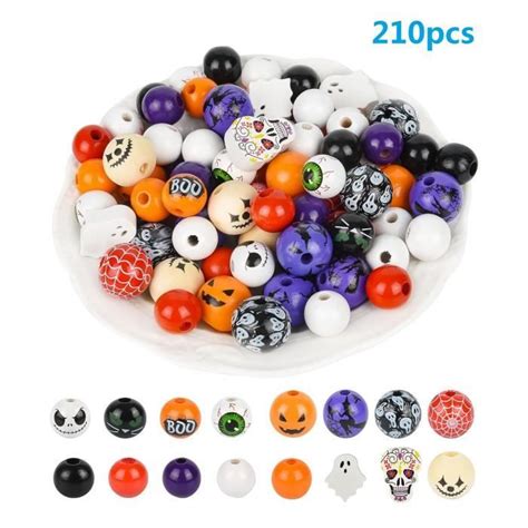 Pcs Perles En Bois D Halloween Perles Rondes Perles D Espacement