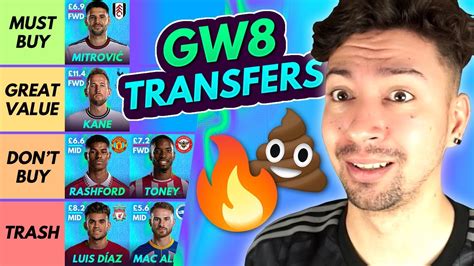 FPL GW8 BEST TRANSFERS Transfer Tier List For Gameweek 8 Fantasy