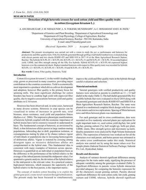 Pdf Detection Of High Heterotic Crosses For Seed Cotton Yield And