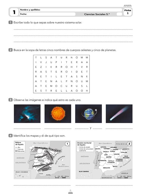 Ciencias Sociales Sociales 5º Anaya Refuerzo 1 Ciencias Sociales 5º Ficha Fecha 1 Nombre Y