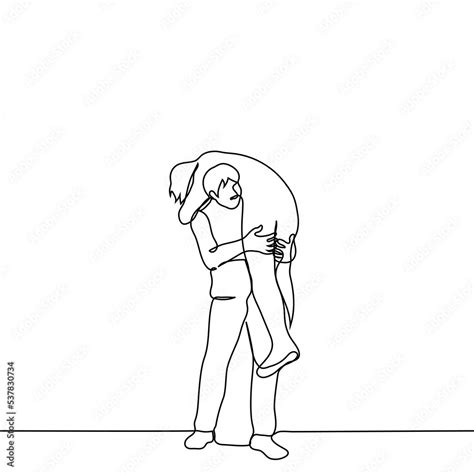 Man Carries Person On Shoulders One Line Drawing Vector The Concept