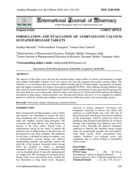 Pdf Formulation And Evaluation Of Atorvastatin Calcium Sustained