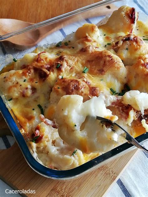 Coliflor gratinada al horno con jamón y bechamel ligera Caceroladas